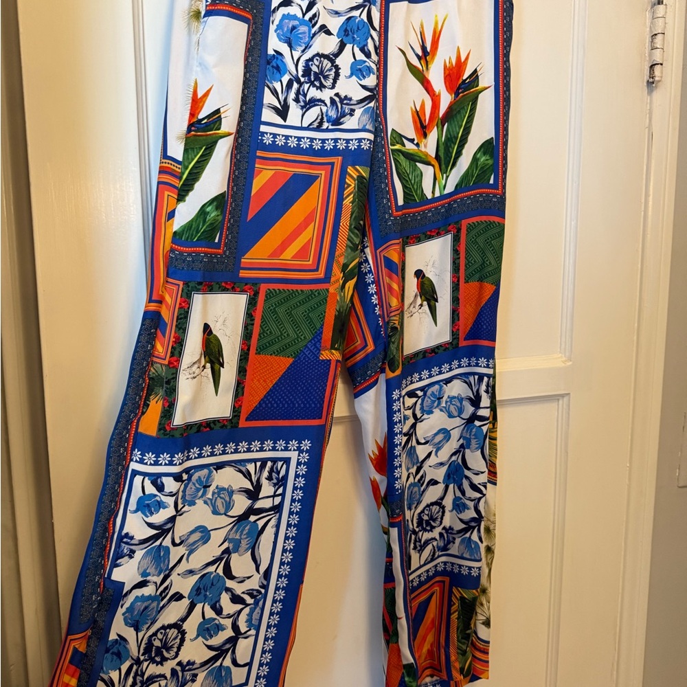 Ecru Multicolor Patterned Flowy Pant - image 1
